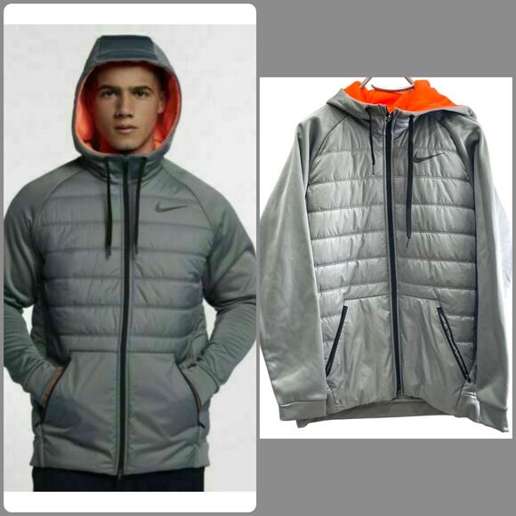 Nike Dri-FIT Gray Full-Zip Hooded Jacket Men’s Large Activewear Winter Warm - Picture 1 of 16